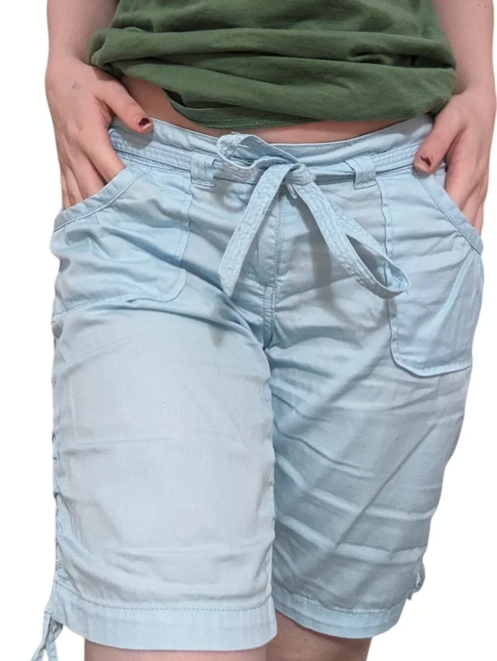 vintage Y2K cargo sky blue cinched bermuda shorts